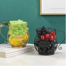 Hollow Lek Fruit Basket Geometric Personality Iron Art Teapot Fruit Plate Snacks Fashion Home Coffee Cup