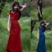 2018 hot style AliExpress dress wish European and American stitching hooded medieval solid color dress women Red M